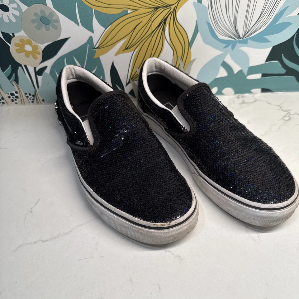 VANS Negro Lentejuelas Sin Cordones Patinaje Informal Zapatos Tenis Para Mujer 7.5 Foto 1 de 4