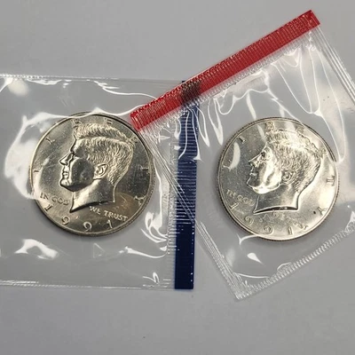 1991 P & D KENNEDY HALF DOLLARS - 2 UNCIRCULATED COINS IN CELLO - Image 1 of 4