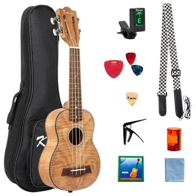 Deluxe 24" Concert Classical Ukulele Kit Tiger Flame Okoume Mahogany Wood - Image 1 of 4