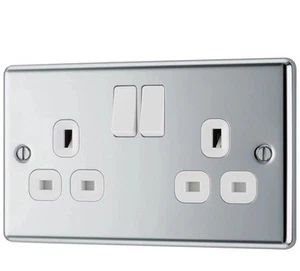 GoodHome Polished Chrome effect Double 13A Gloss Silver Socket, Pack of 5 1 pole - Picture 1 of 7