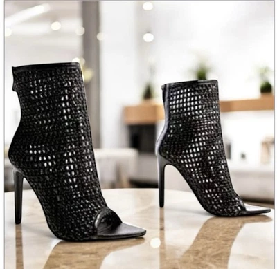 CAPE ROBBIN Weave Ankle Booties Womens Sz 9M Black Peep Toe Stiletto High Heel - Image 1 of 4
