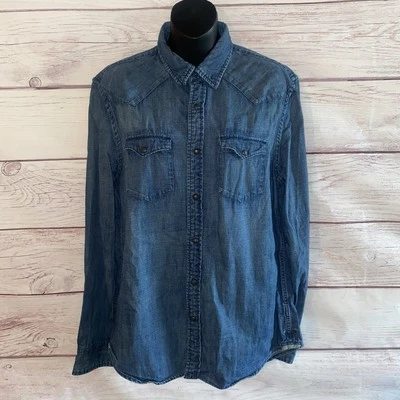 Camisa a Presión American Eagle Para Hombre Mediana Calce Vintage Azul Western Rodeo B12 Foto 1 de 4