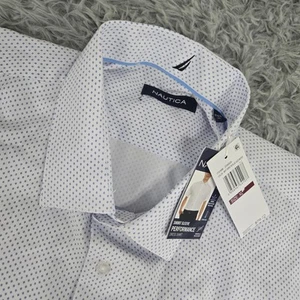 Nautica 258829 Mens XL White Geometric S/S Button Front Performance Dress Shirt - Picture 1 of 8