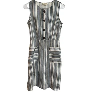 Monteau Damen Leinenmischung Kleid gestreift ärmellos Gr. S Taschen blau Tank - Bild 1 von 3