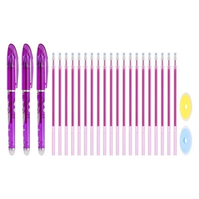 Paquete de 3 bolígrafos de gel borrables de 0,5 mm con 20 recargas y 2 gomas de borrar, púrpura Foto 1 de 4