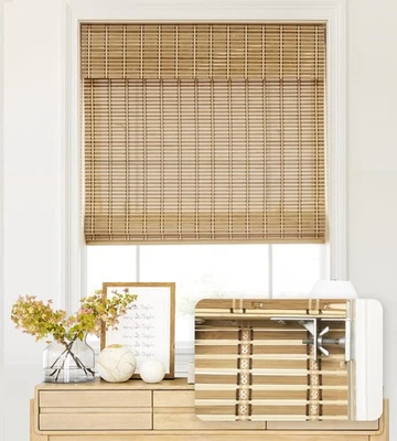 No Tools No Drill Cordless Bamboo Roman Shades, Light Filtering Window Treatm... - Image 1 of 4