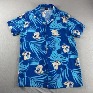 Mickey Mouse Hawaiihemd Herren S blau Blumen Knopfleiste Hemd Ärmel Allover - Bild 1 von 5