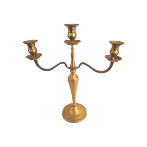 Vintage massiver Messing Kerzenhalter Kaminsims dreiarmig gebürstete Oberfläche 18"  - Bild 1 von 4