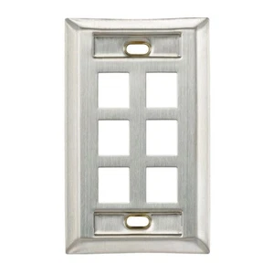 Leviton 43080-1L6 Stainless Steel Wallplate 6-Port Single Gang w/ ID Window NEW - Picture 1 of 7