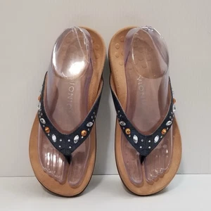 Vionic Lucia Sandals Womens Sz 6.5 Blue Snake Print Embellished Flip Flop Thong - Picture 1 of 13