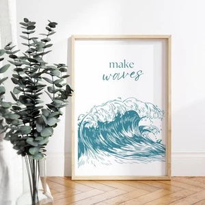 Make Waves - Ocean-Inspired Poster: Wave Illustration Print, Coastal-Themed - Picture 1 of 8