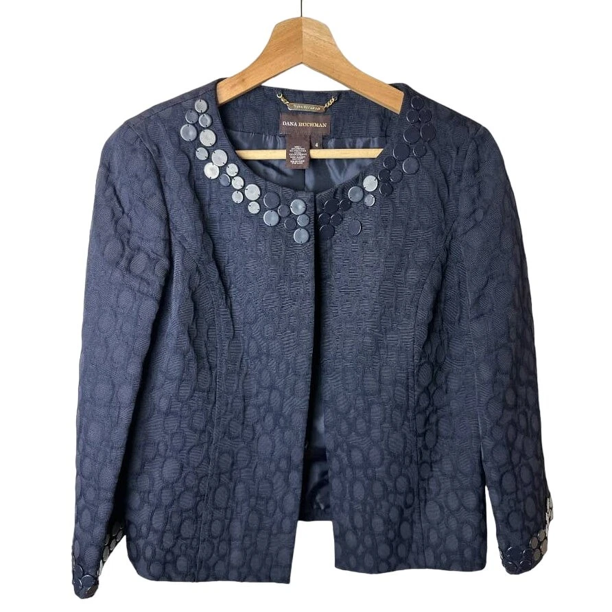 Traje chaqueta y falda Dana Buchman azul marino de 2 piezas mezcla de algodón para mujer talla 4 Foto 1 de 4