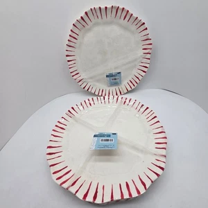 Hobby Lobby 8 Red Rimmed Striped Scalloped Dinner Plates Melamine 11" - Picture 1 of 4