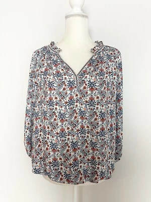 Max Studio Damen Bluse Größe XS Blau Orange Blumen V-Ausschnitt Rüschen 3/4 Ärmel - Bild 1 von 4