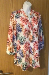 Wallis Multicoloured Floral Cotton Blouse/shirt Med 14 Roll Tab Sleeve - Picture 1 of 10