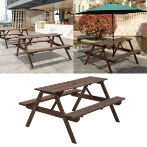 Picnic Table 6/8 Seater Benches Outdoor Garden Pub Dining Set with Umbrella Hole - Picture 1 of 12