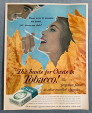 1962 Oasis Cigarettes vintage Print Ad man and woman smiling leaves