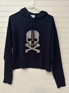Soulcycle Women’s  Navy Cropped Skull Hoodie Sweatshirt Size Medium - Picture 1 of 6