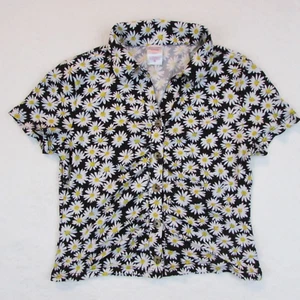 No Boundaries Juniors Blouse Shirt Black White Daisy Flower Girls Large 11/12 - Picture 1 of 6