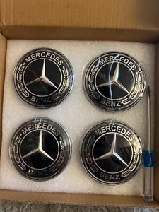 Mercedes Benz Floating Hub Caps Black, NEW 75mm FAST SHIPPING. - Photo 1 sur 3