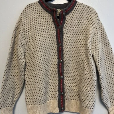 Mujer Talla XL Suéter LLBean Nordic Fair Isle Lana Botón Cardigan ll bean Foto 1 de 4