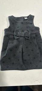 Janie And Jack Charcoal Gray Black Polka Dots Dress Size 18-24 Sleeveless Bow - Picture 1 of 6