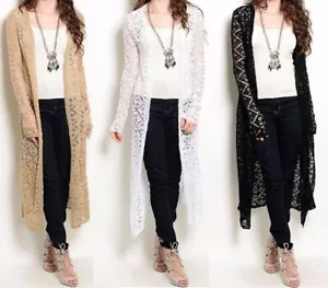 Long Sleeve Sweater Loose Diamond Knit Open Front Maxi Cardigan/Cover-Up - Picture 1 of 7