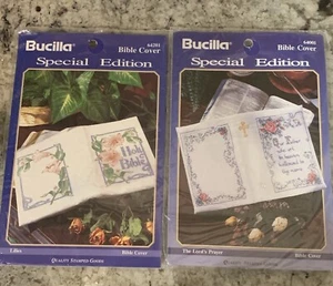 Lot Of 2 Bucilla S.E. Bible Covers Lilies The Lord’s Prayer CrossStitch Patterns - Picture 1 of 2