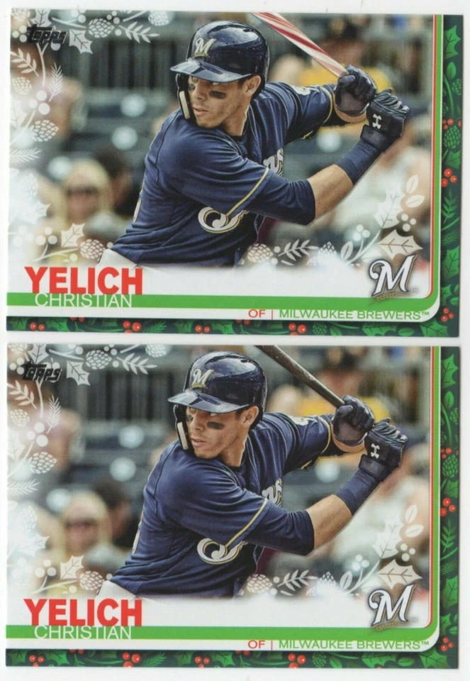 CHRISTIAN YELICH 2019 Topps Holiday Wal-Mart CANDY CANE BAT Variation & Base - Image 1 of 1