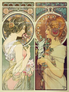 feathers and cowslip art nouveau alphonse Mucha ceramic tile mural backsplash - Picture 1 of 8
