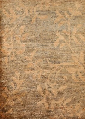 Brown/ Orange Nature Print Moroccan Area Rug Modern Jute Hand-knotted Carpet 5x6 - Image 1 of 4
