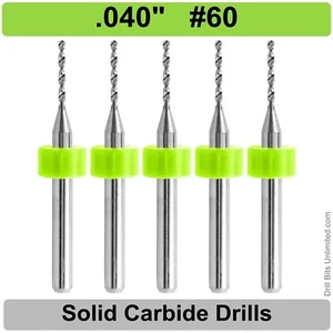 .04" #60 Carbide Drill Bits 1/8" Shank FIVE Pieces - Premium Carbide Drills - Imagen 1 de 3