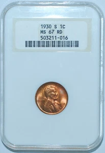 1930 S NGC MS67RD Red Lincoln Wheat Cent Tied For Finest Registry - Picture 1 of 2