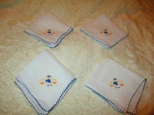 Vintage~Linens~Set of Four Napkins~Cross-stitch Man Carrying a Load on Shoulders - Picture 1 of 11