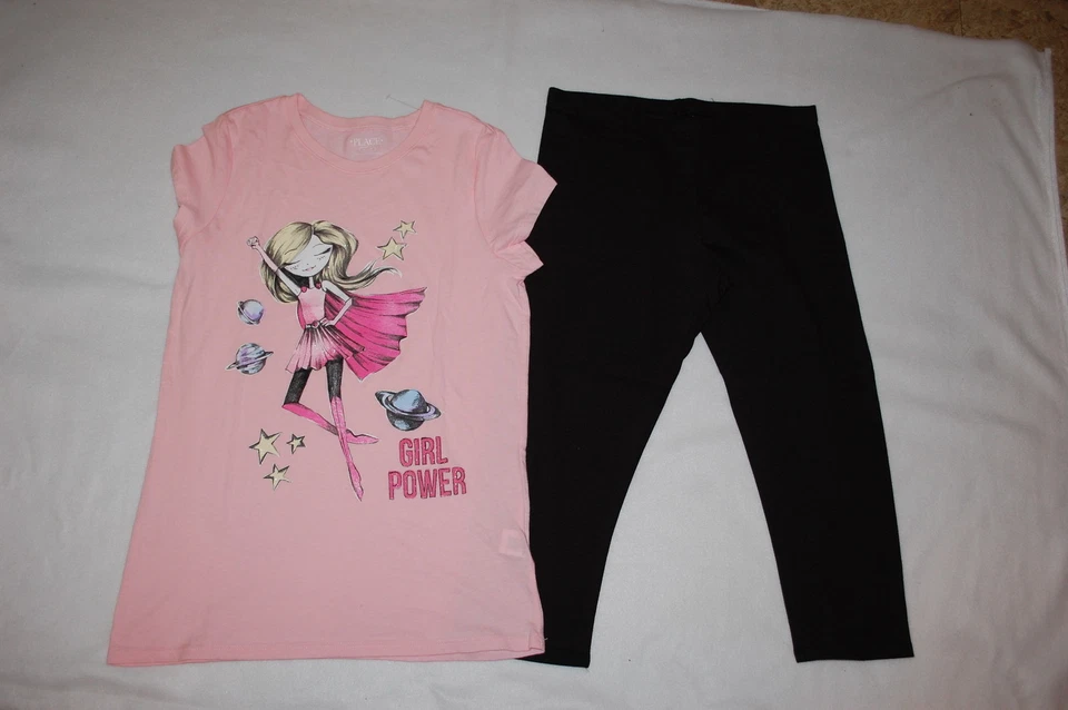 CAMISETA ROSA PÁLIDO Niñas Capa Diva NIÑA POWER Negro Capri Leggings XL 14 16 Foto 1 de 1
