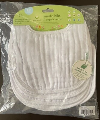 Baberos infantiles Green Sprouts Stay-Dry (paquete de 5) blancos Foto 1 de 2