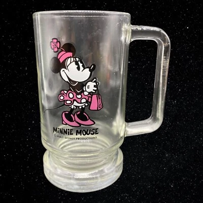 "Taza de vidrio transparente de Minnie Mouse de Walt Disney Productions 5,5"" T 4"" W" Foto 1 de 4