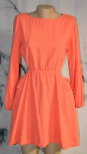 Vestido UNIVERSAL THREAD Coral Naranja Mezcla Lino Mediano Recortes Laterales Mangas Largas - Imagen 1 de 8