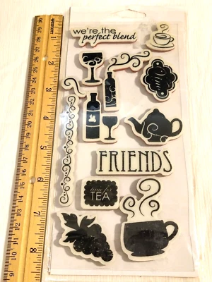 Juego de sellos de goma adhesiva - Fiskars - Vino, té, tetera, café, amigos Foto 1 de 4