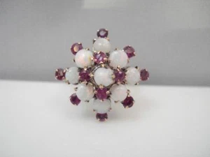 5.3 GRAM VINTAGE 14K YELLOW GOLD OPAL & RUBY COCKTAILCLUSTER RING SIZE 9.75 - Picture 1 of 6