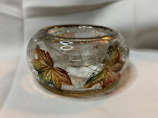 Small Crackle Glass Autumn Leave Tea Litght Candle Holder 4" Round A822F