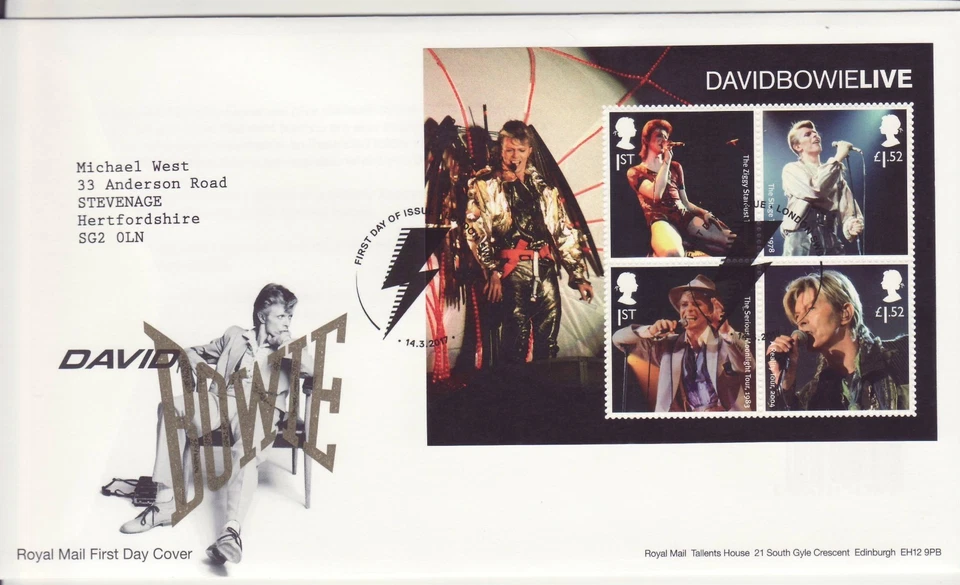 GB Stamps First Day Cover David Bowie MS, music, song, chart, download SHS 2017 - Image 1 of 1