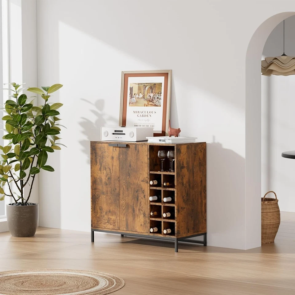 Rustic Sideboard Cabinet with Wine Rack Storage | 2 Door Cupboard | 90cm Console - Image 1 of 4