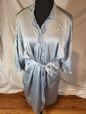 Roupão Vintage Miss Elaine Anos 70 Nylon Azul Brilhante Tamanho M - Imagem 1 de 4