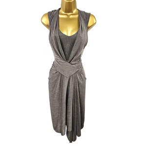 Karen Millen 14 UK Vintage Taupe Shimmer Stretch Drape Waterfall Dress - Picture 1 of 10