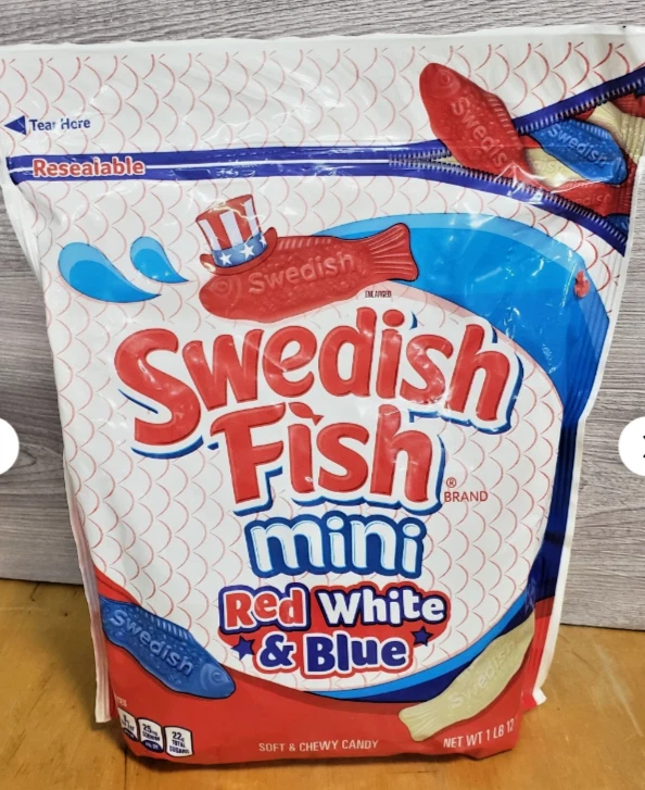 1 Bag Swedish Fish - MINI - RED, WHITE & BLUE - BB 3/29/2026 - 1 lb 12.8 oz, HTF - Image 1 of 1