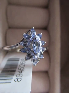 Tansanit-Ring, 925 Silber platiniert (Größe 20.00). - Bild 1 von 3