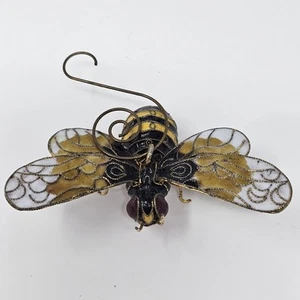 Schwarz, Gold & Creme Cloisonne Emaille hängende Hummel Ornament 4" Pflanze Dekor - Bild 1 von 7