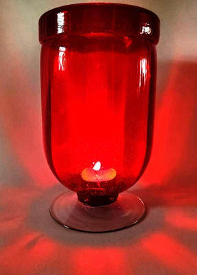 复古红色气泡玻璃带应用透明玻璃脚手吹意大利飓风灯 — 第 1/4 张图片