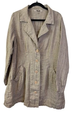 FLAX Linen Long Sleeve Shirt Jacket Medium M Tan Artsy Minimalist Natural Fall - Image 1 of 4